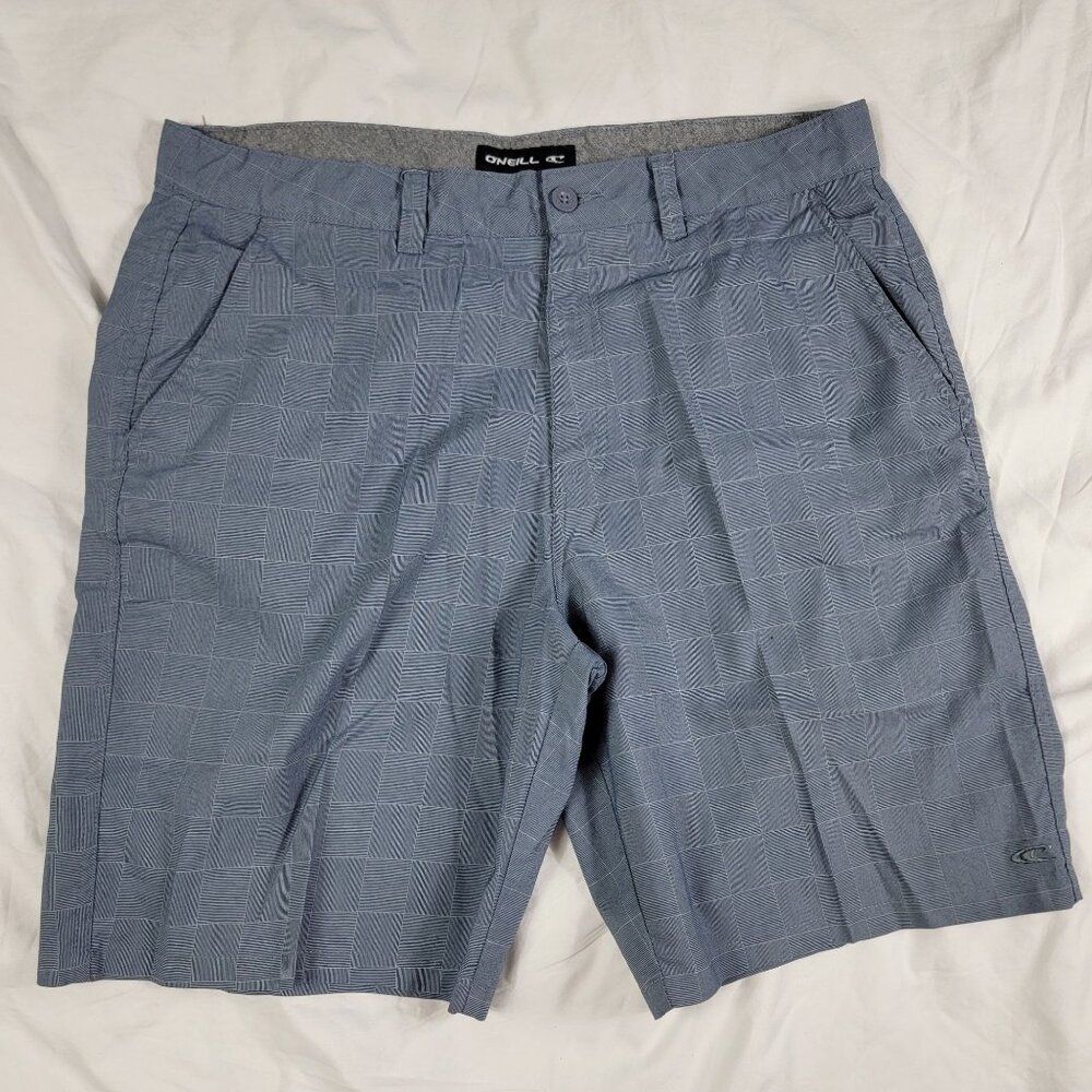 ONeill Mens 38 Gray Checkered Board Shorts Summer Beach Pool Casual Athletic